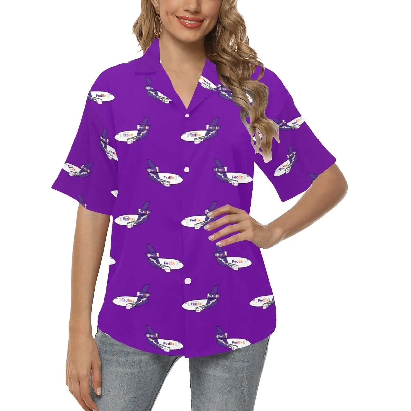 757 767 WOMENS HAWAIIAN SHIRT PURPLE