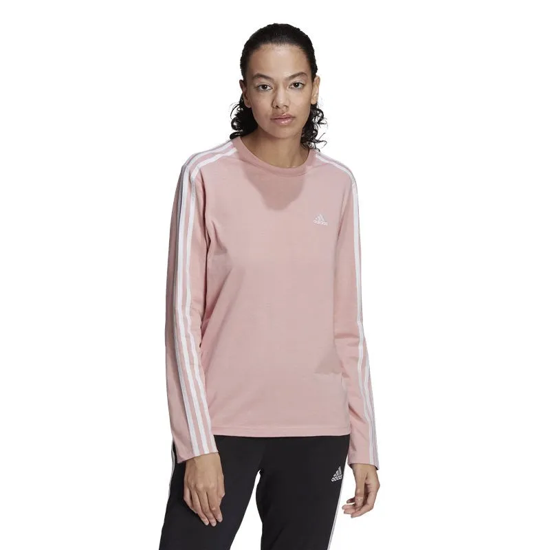 adidas Essentials 3 Stripe Long Sleeve Tee - Womens - Wonder Mauve/White