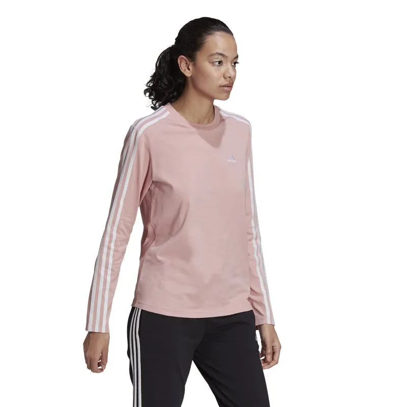 adidas Essentials 3 Stripe Long Sleeve Tee - Womens - Wonder Mauve/White