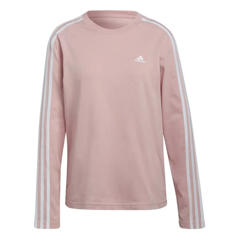 adidas Essentials 3 Stripe Long Sleeve Tee - Womens - Wonder Mauve/White