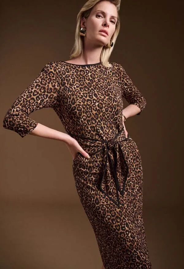 Animal Print Midi Dress With Belt