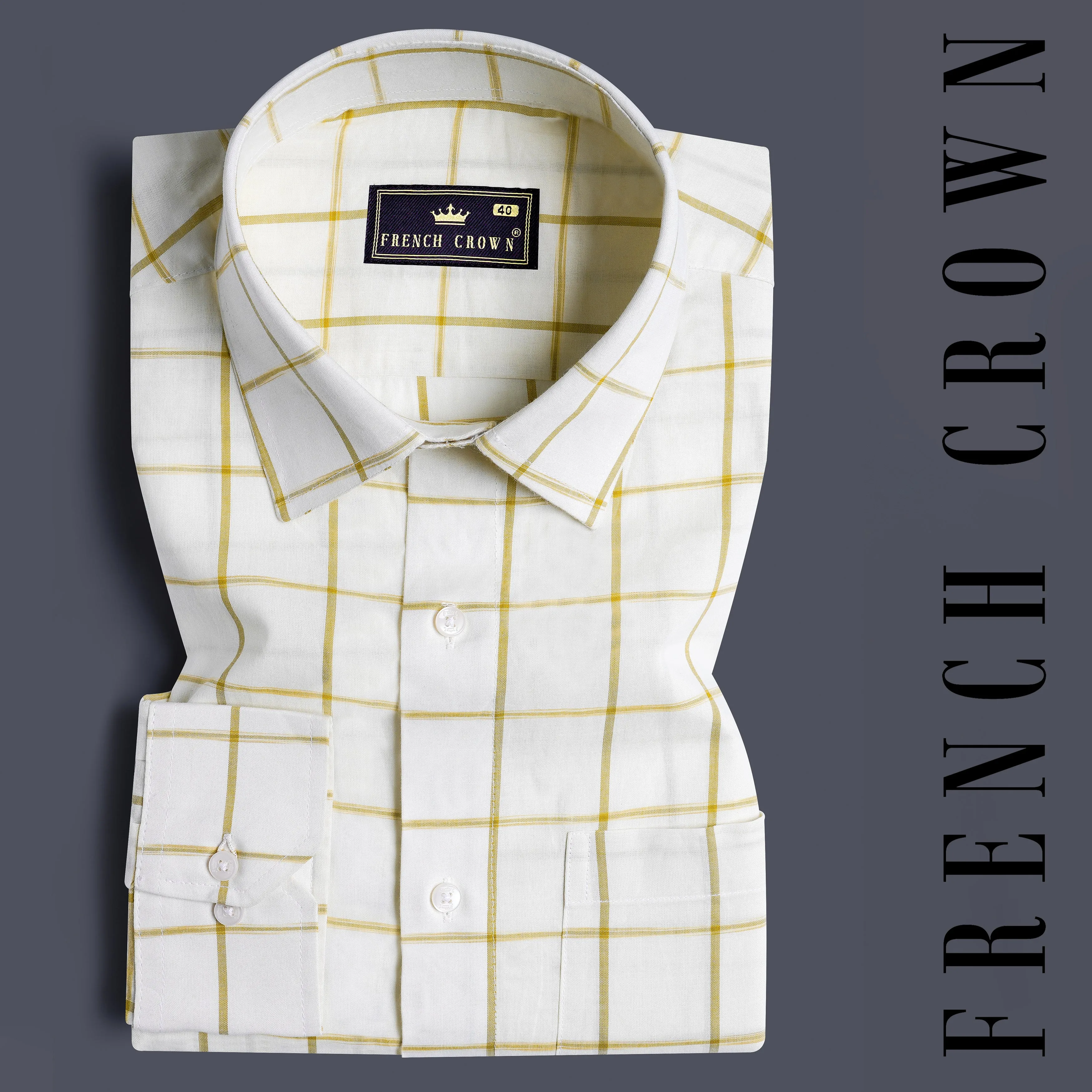 Astra Cream and Husk Yellow Windowpane Premium Cotton Shirt