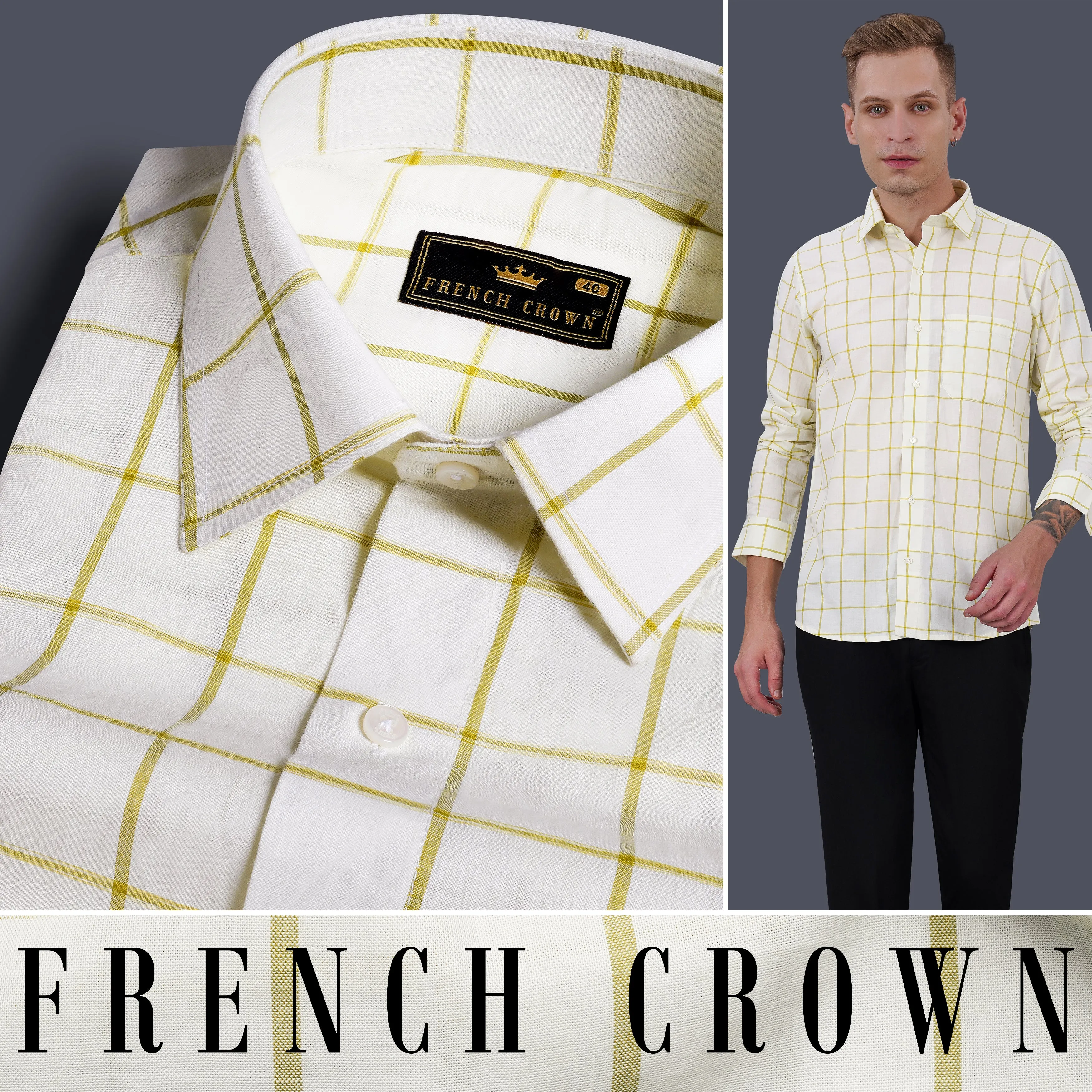 Astra Cream and Husk Yellow Windowpane Premium Cotton Shirt