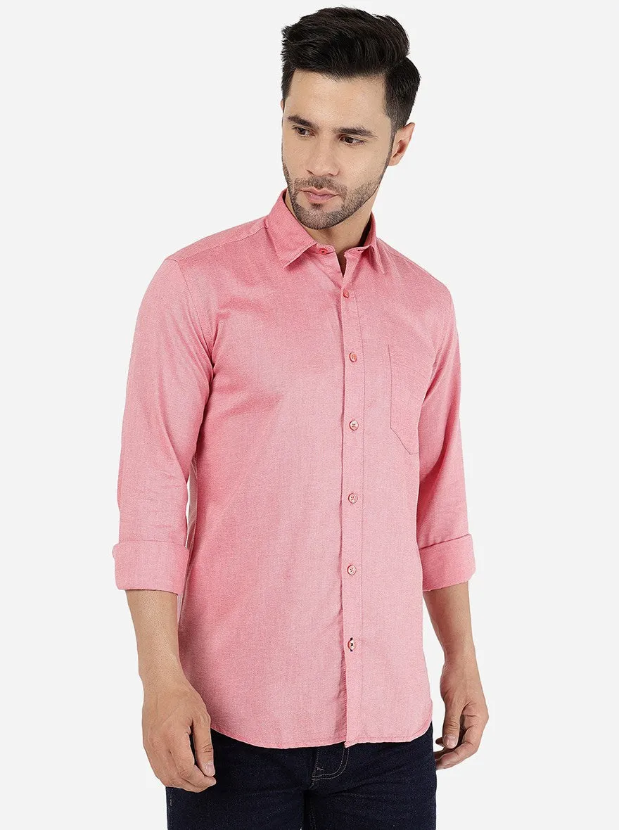 Aurora Red Solid Smart Fit Semi Casual Shirt | Greenfibre