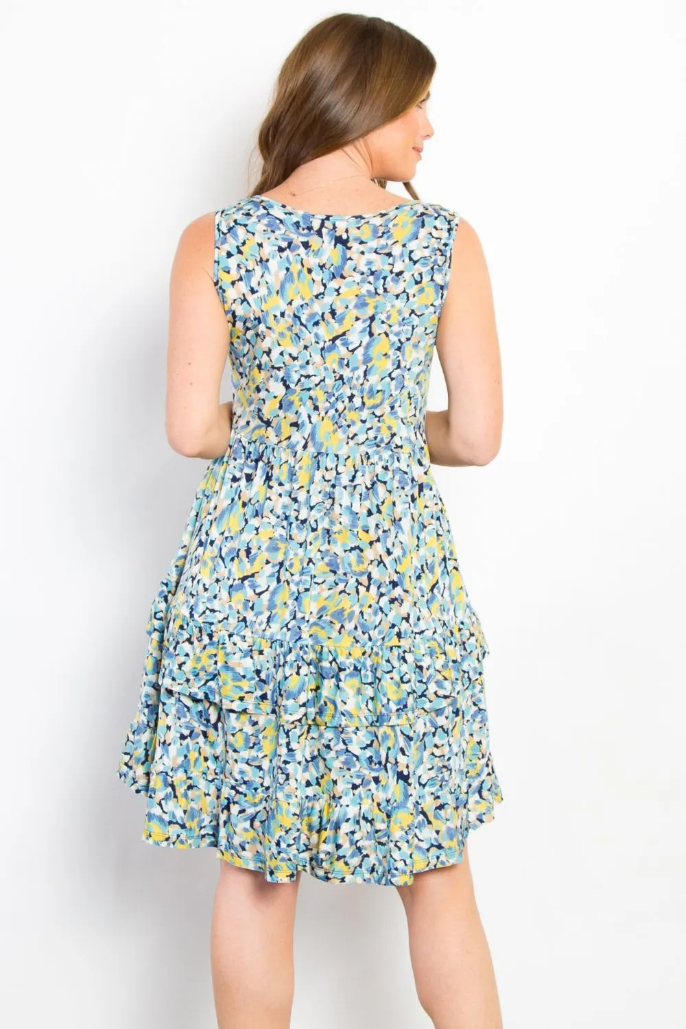 Be Stage Full Size Print Wrinkle Free Ruffled Dress