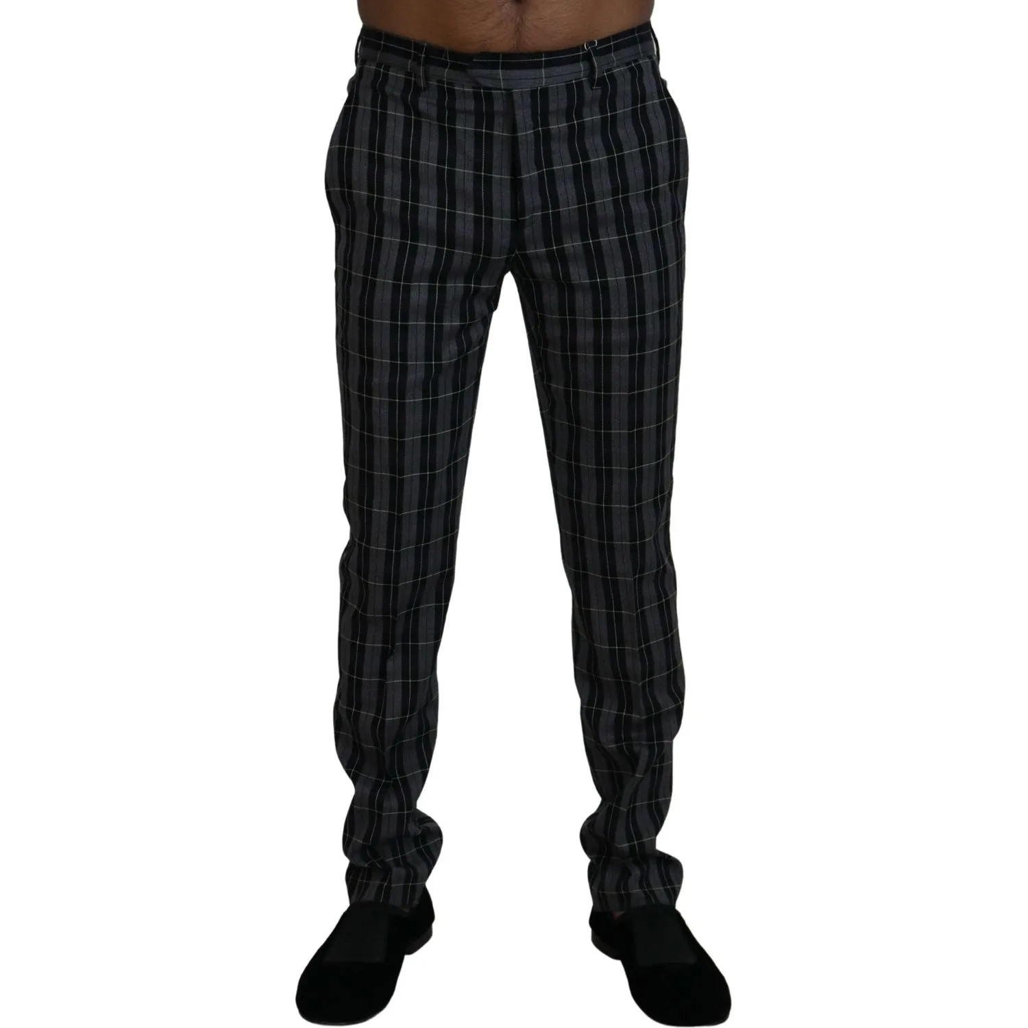 BENCIVENGA Elegant Gray Checkered Wool Chino Pants