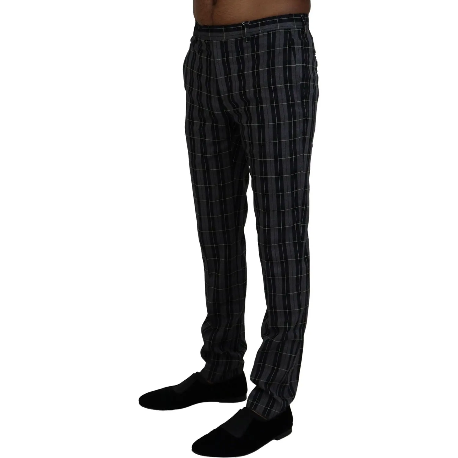 BENCIVENGA Elegant Gray Checkered Wool Chino Pants