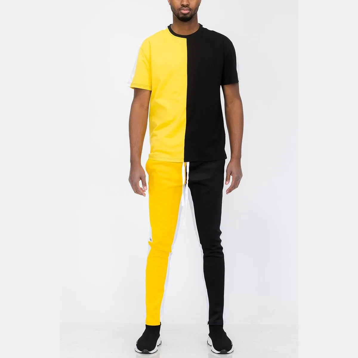 Black & Yellow Two-Way Split T-Shirt Set