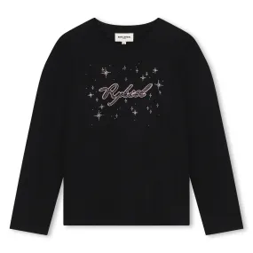 Black Long Sleeve Rhinestone Tee