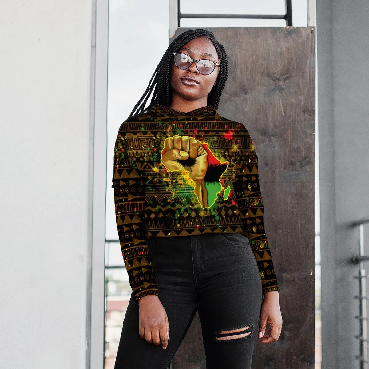 Black Power Cropped Hoodie