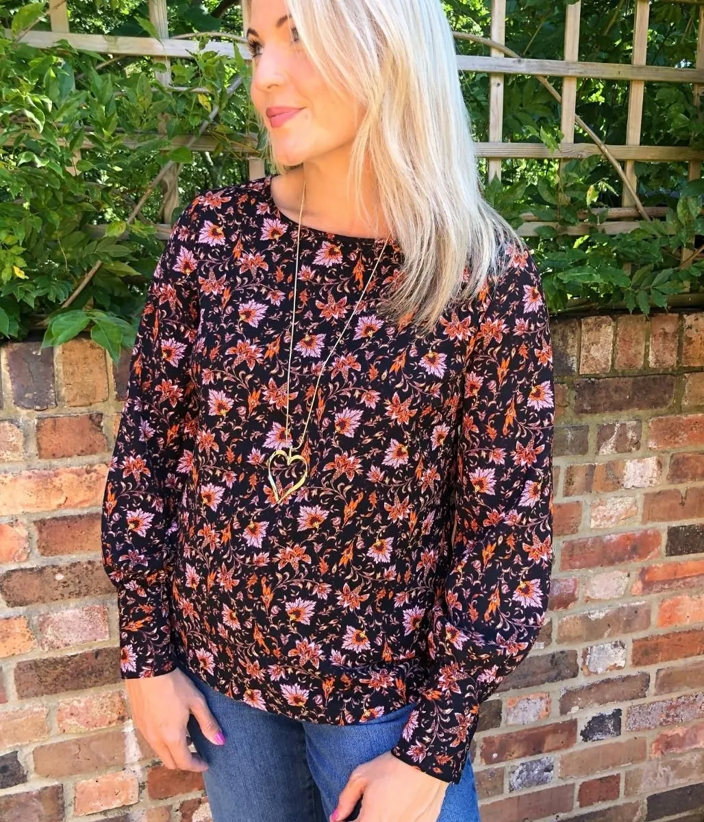 Black Vintage Floral Print Blouse