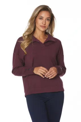 BURGUNDY LONG SLEEVE COLLAR MODAL TOP