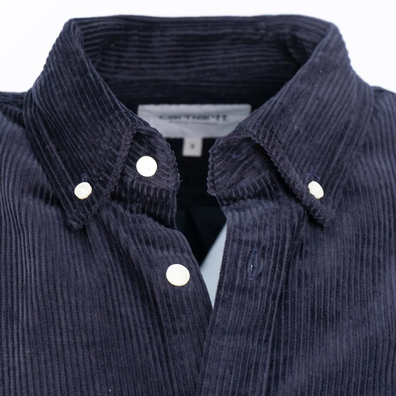 CARHARTT WIP Madison Navy Blue Button-Down Collar Logo-Embroidered Cotton-Corduroy Shirt