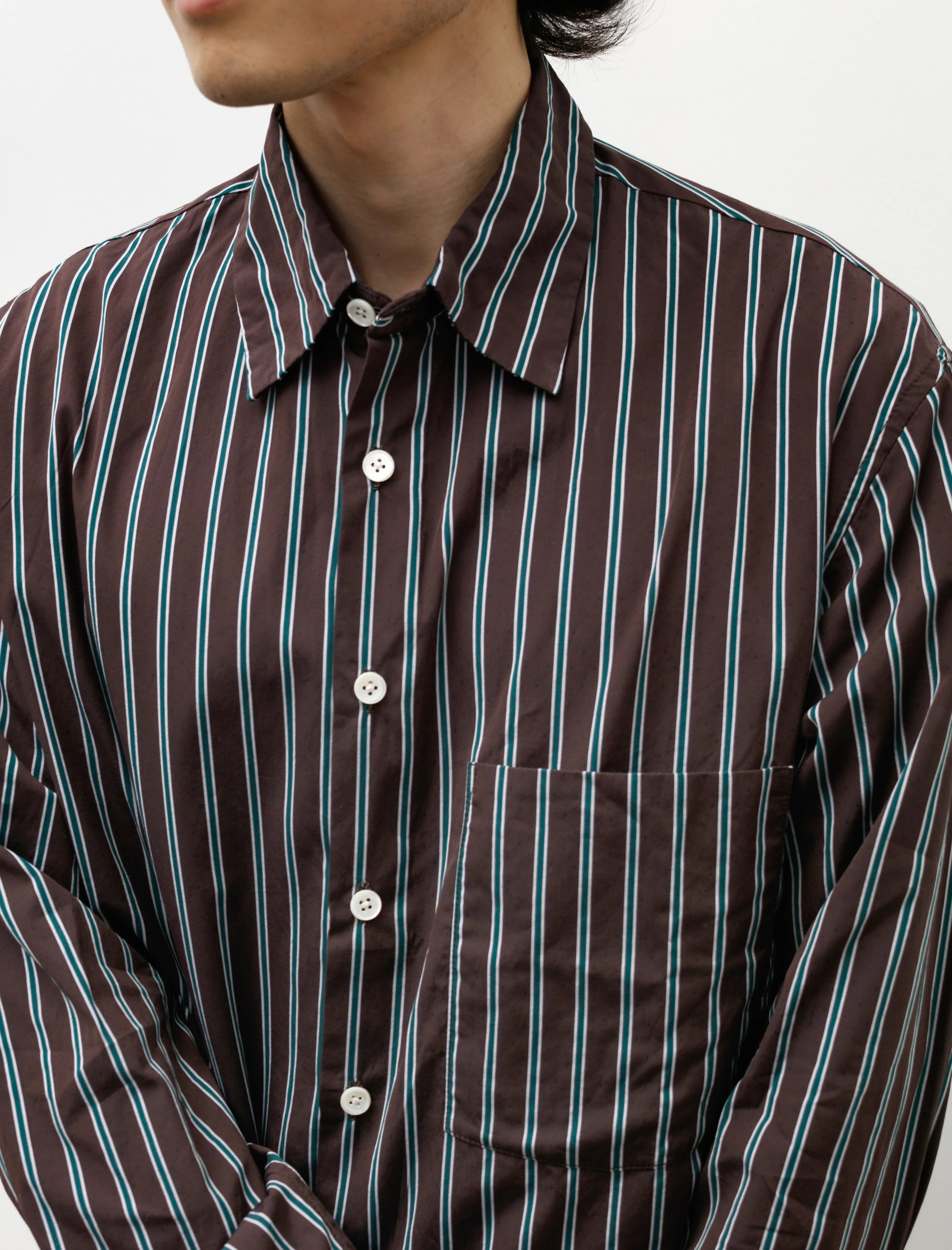 Classic Soft Shirt Italian Poplin Brown Green Stripe