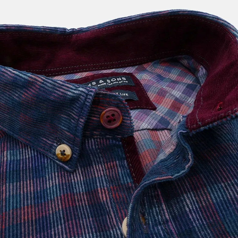 Corduroy Shirt - Blue, Maroon, White Check