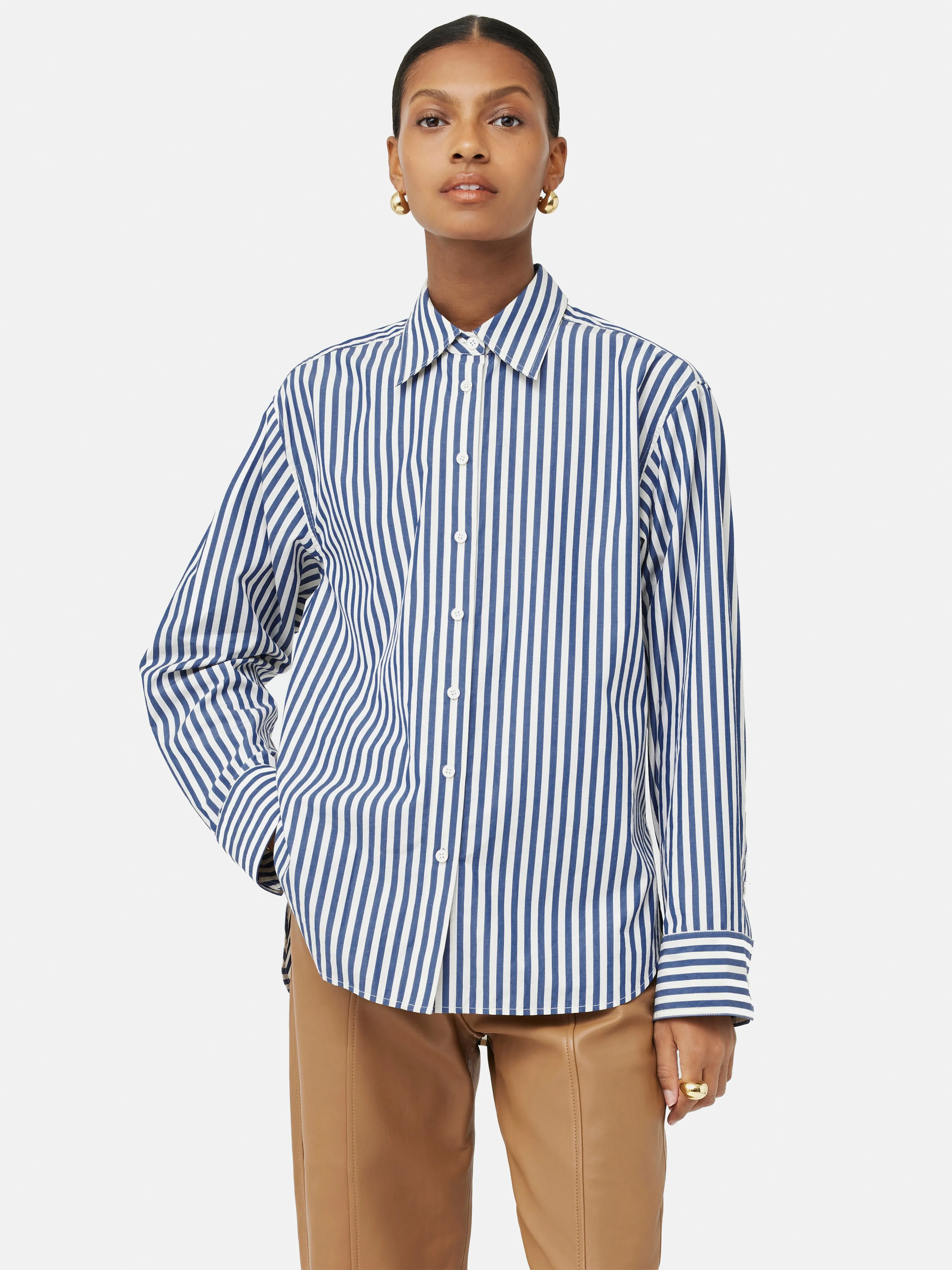 Cotton Poplin Stripe Shirt | Blue