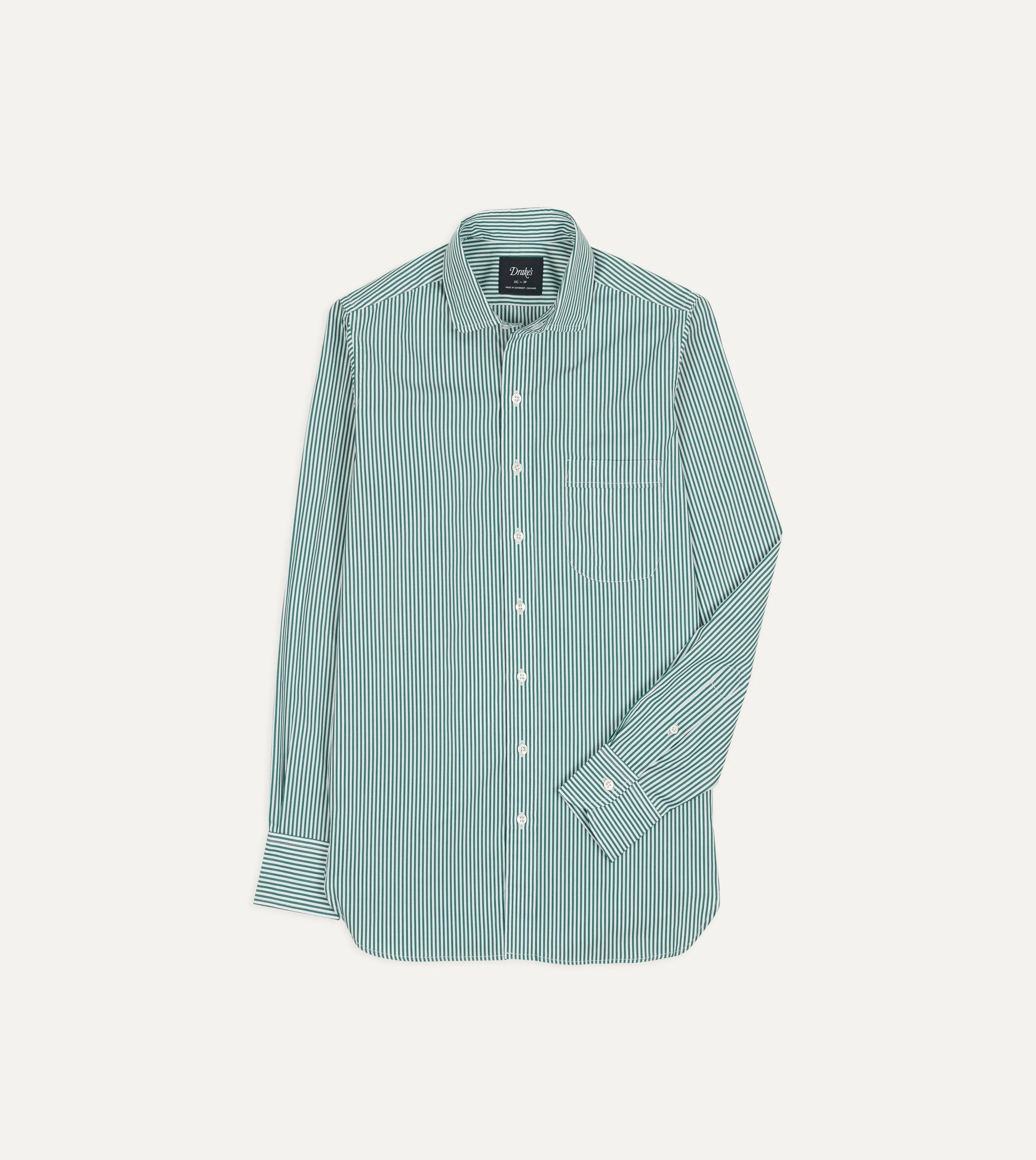 Dark Green Narrow Stripe Poplin Club Collar Shirt