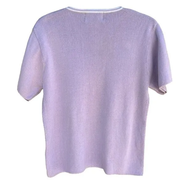 Denim & Co V Neck Lavender Knit Short Sleeve Women's Lightweight Sweater - Small