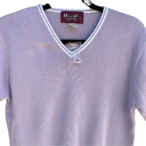 Denim & Co V Neck Lavender Knit Short Sleeve Women's Lightweight Sweater - Small