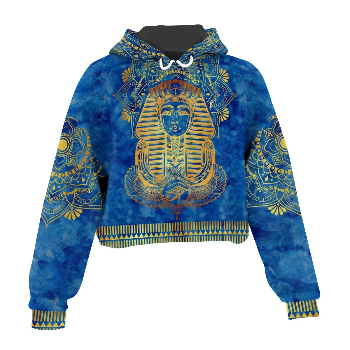 Egyptian Pharaoh Pattern In Blue Cropped Hoodie & Leggings Set