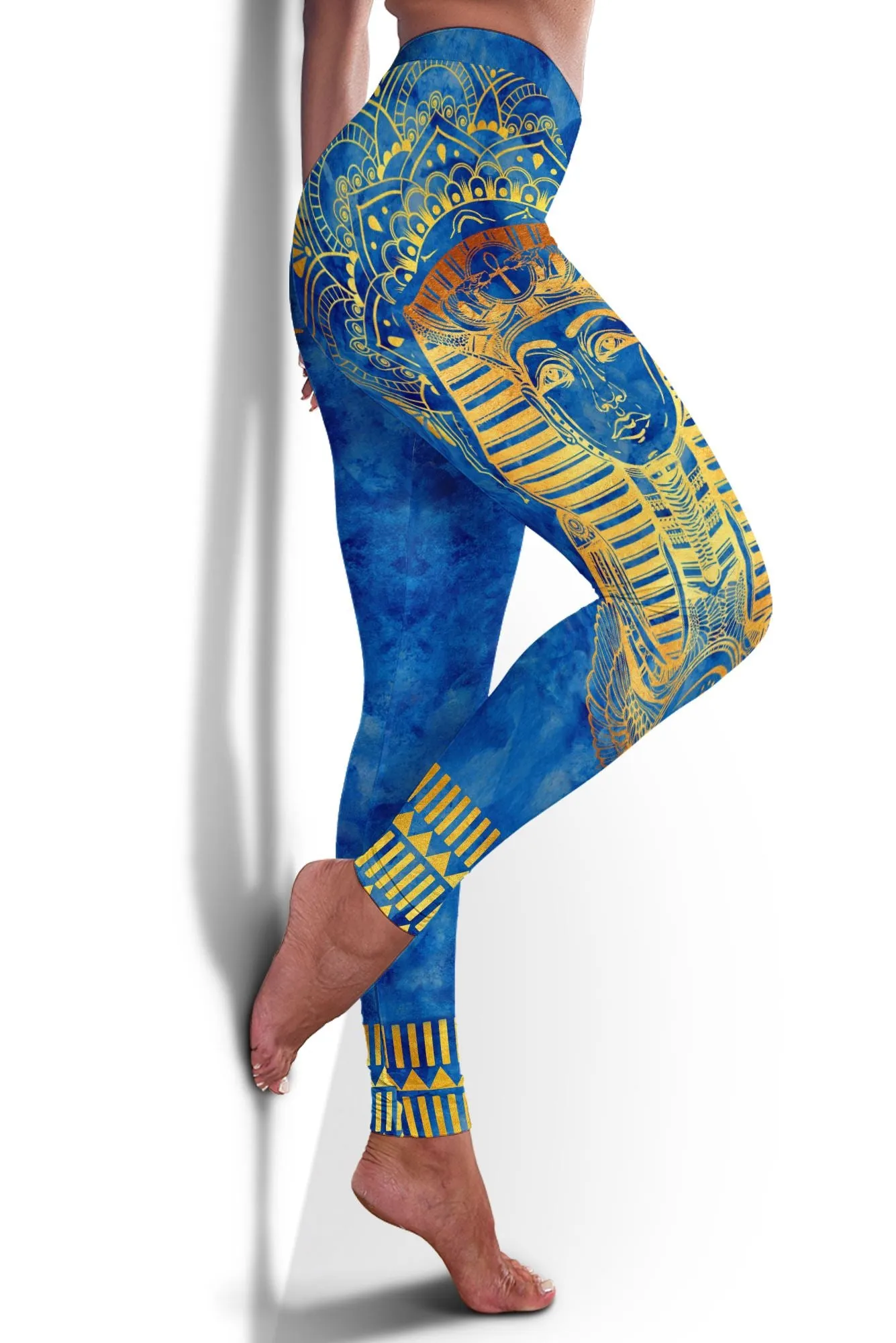 Egyptian Pharaoh Pattern In Blue Cropped Hoodie & Leggings Set