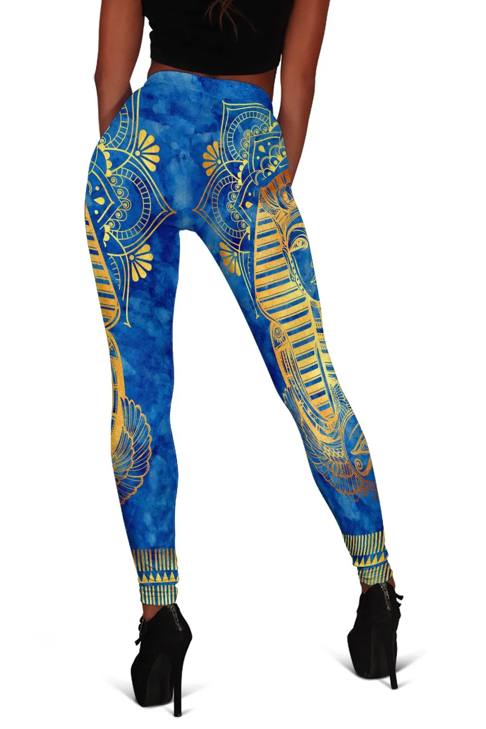 Egyptian Pharaoh Pattern In Blue Cropped Hoodie & Leggings Set