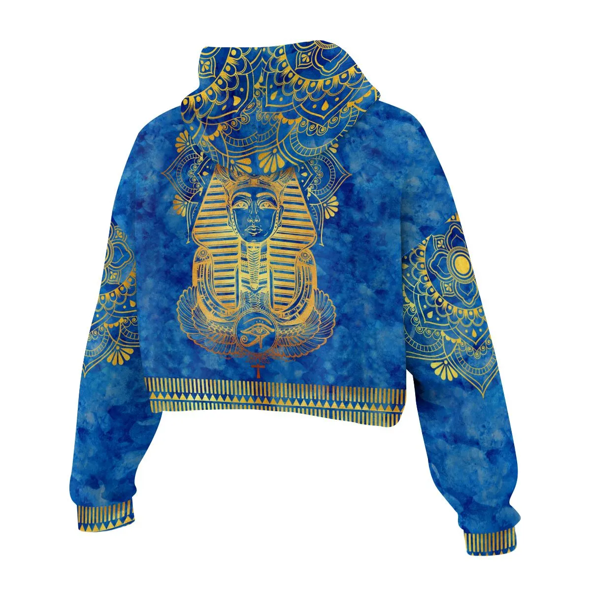 Egyptian Pharaoh Pattern In Blue Cropped Hoodie & Leggings Set