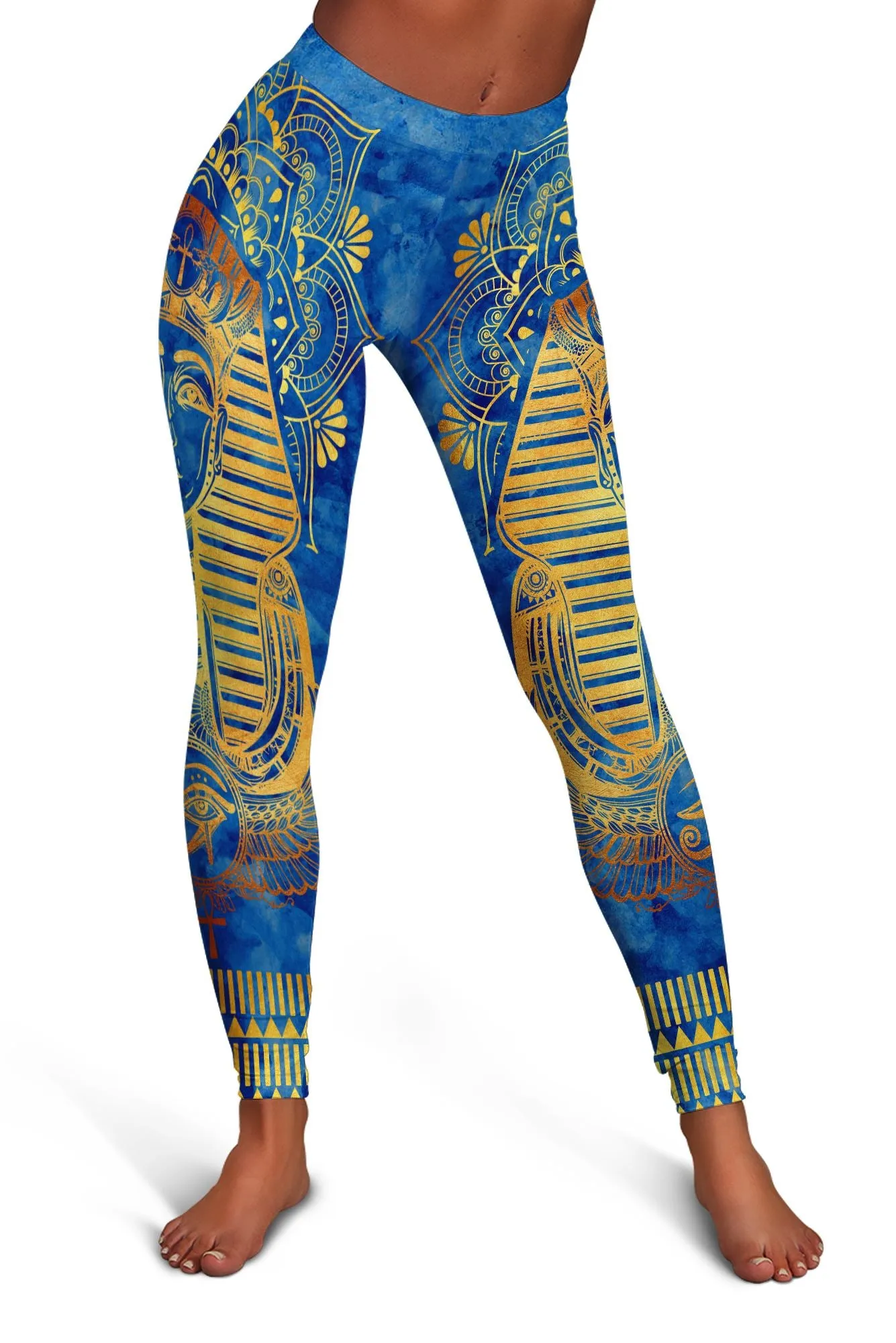 Egyptian Pharaoh Pattern In Blue Cropped Hoodie & Leggings Set