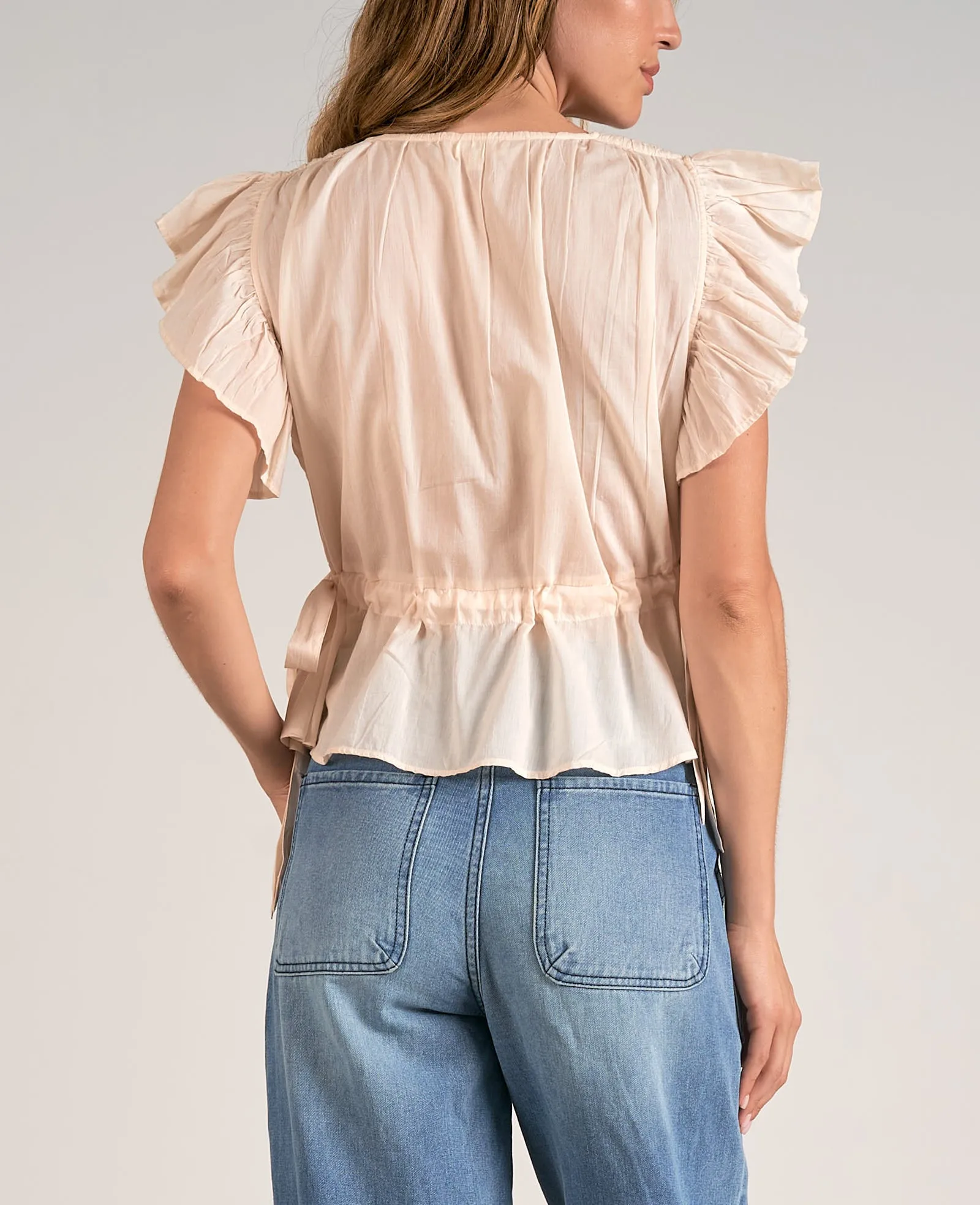 Elan Ruffle Sleeve V-Neck Top