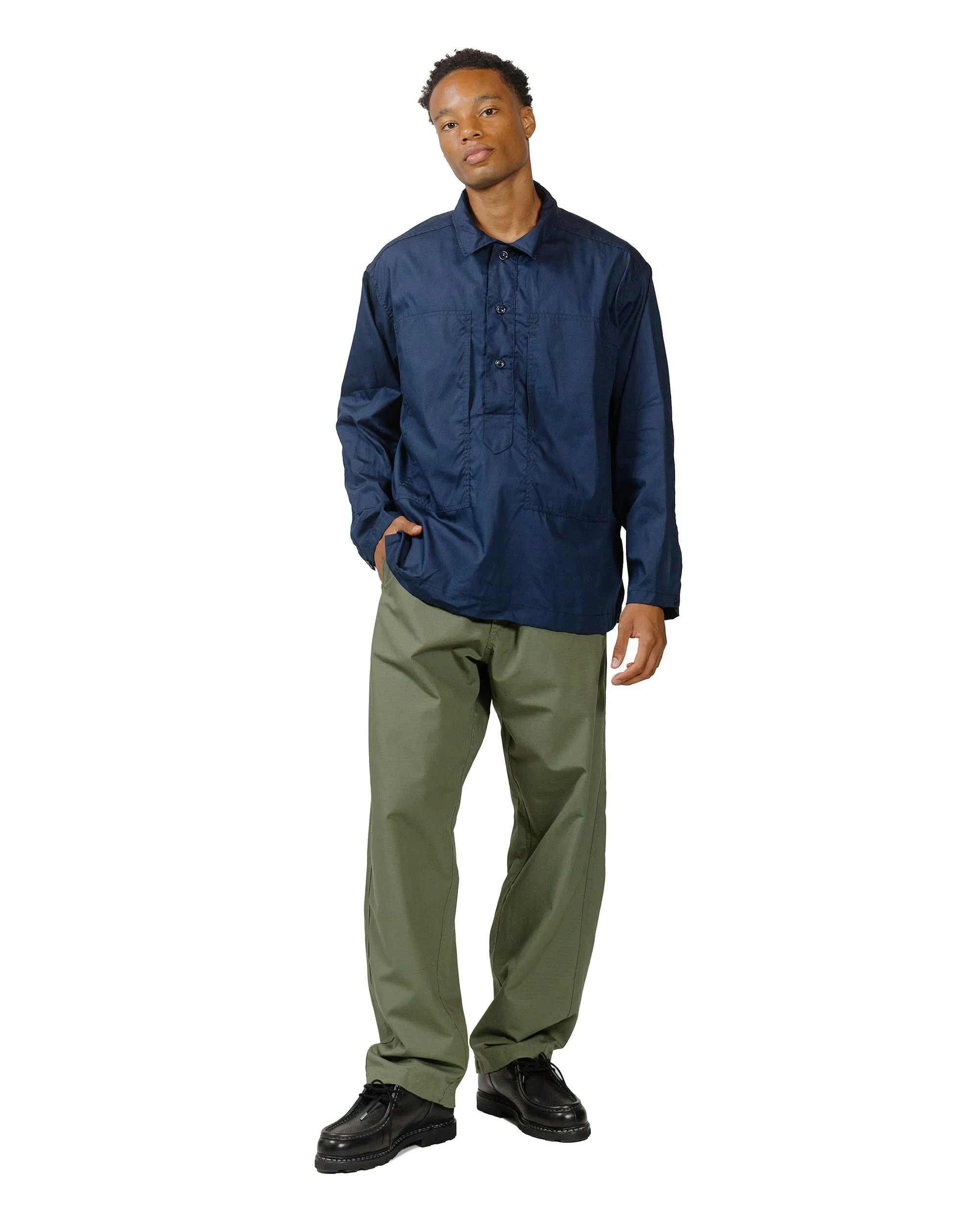 Engineered Garments Workaday Army Pop Over Shirt Navy Superfine Poplin