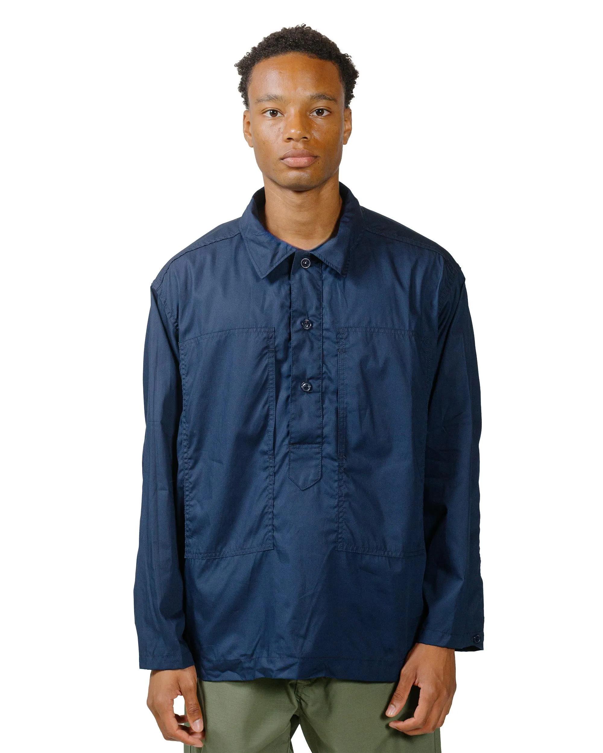 Engineered Garments Workaday Army Pop Over Shirt Navy Superfine Poplin