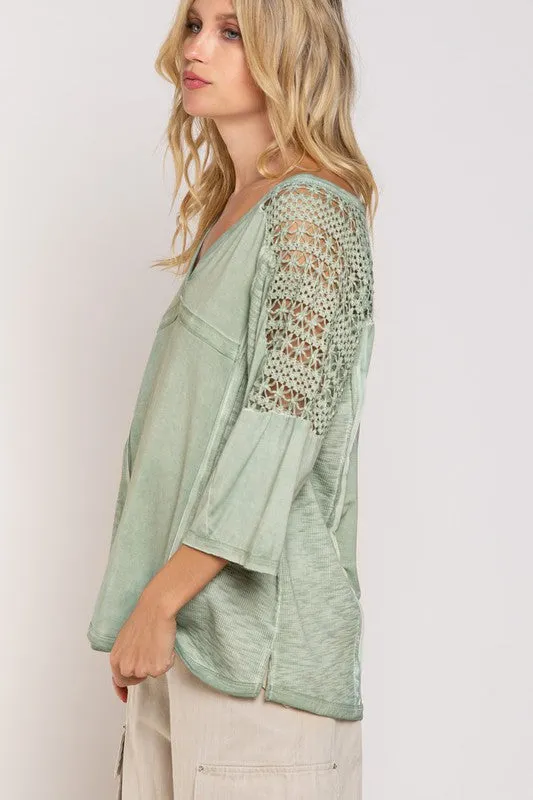 Feminine Boho Crochet Sleeve Top