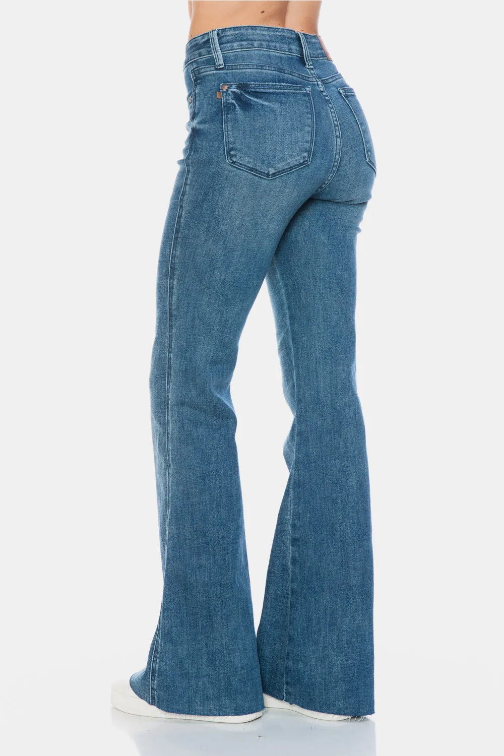 Full Size Tummy Control Cut Hem Flare Jeans