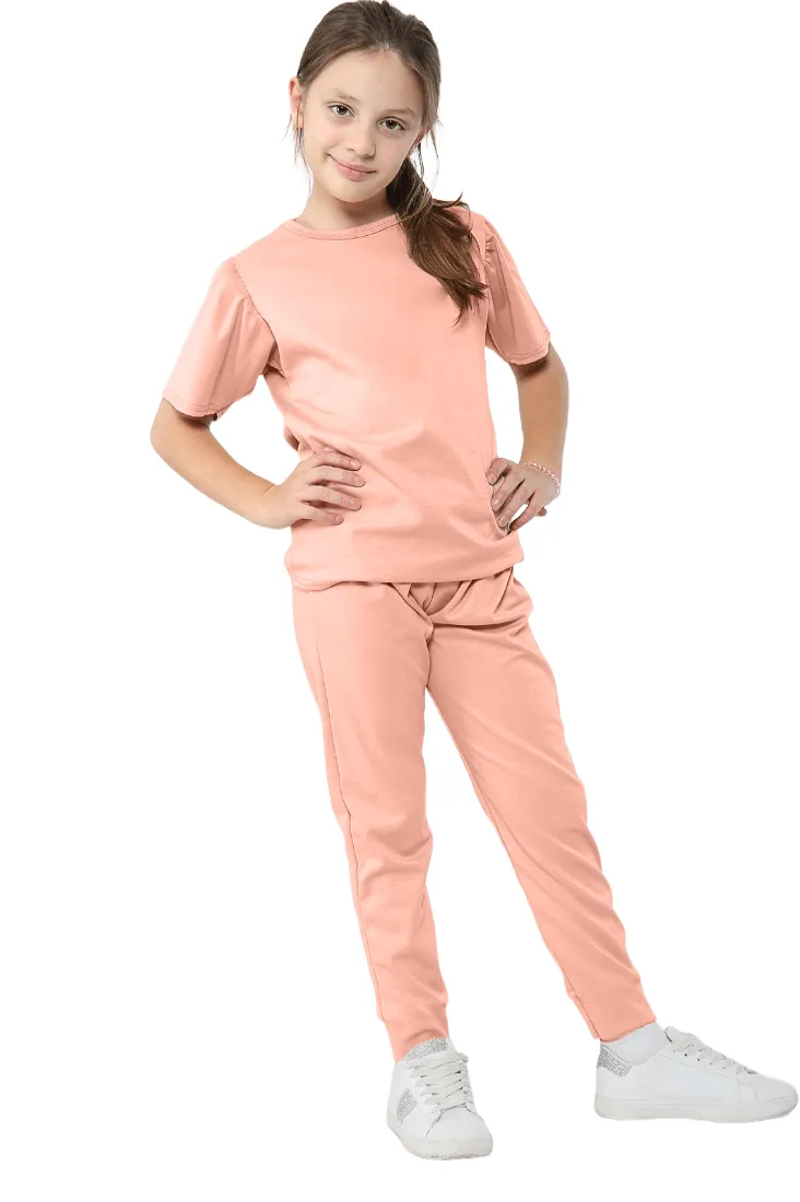 Girls Essential  T-Shirt and Trouser Set (pink)