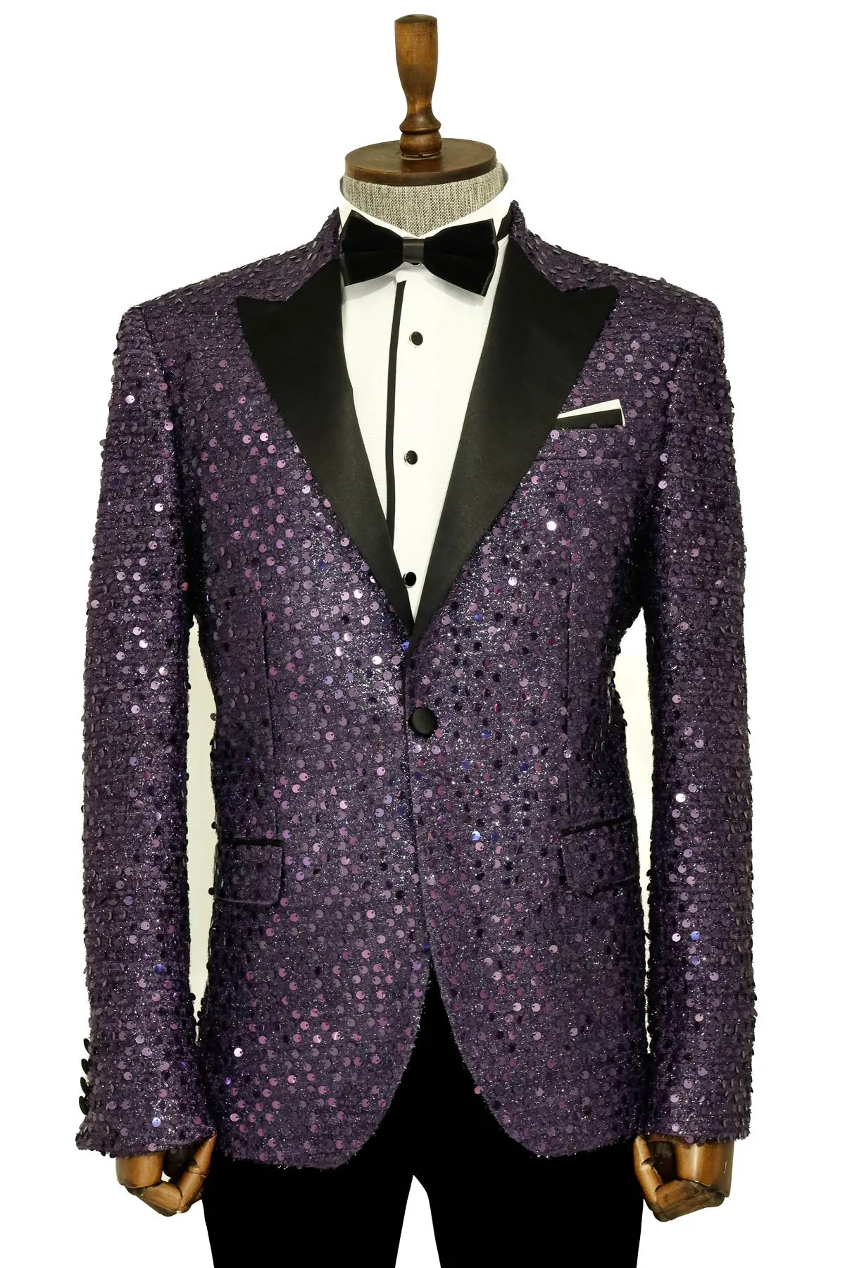 Glitter Pattern Purple Men Prom Blazer - Wessi