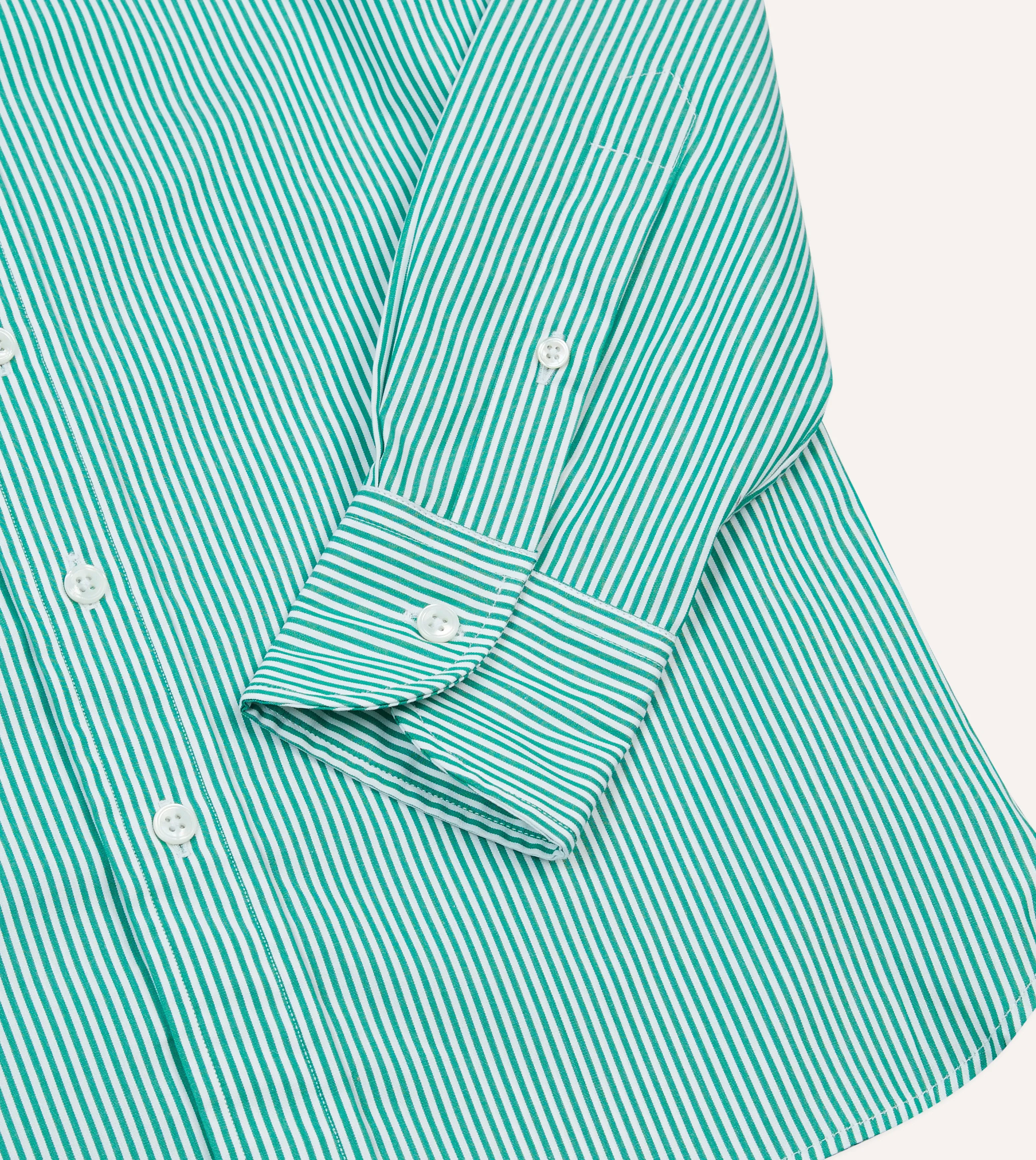 Green Narrow Stripe Poplin Club Collar Shirt