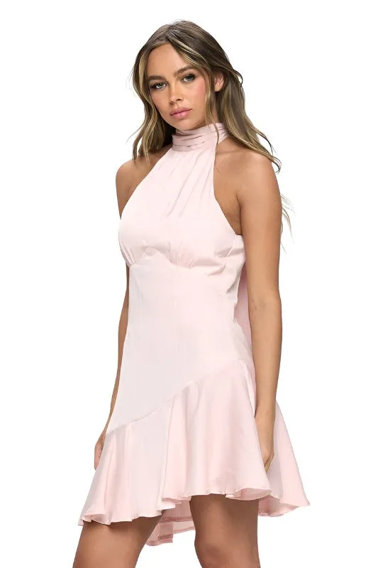 Halter Neck Satin Mini Dress