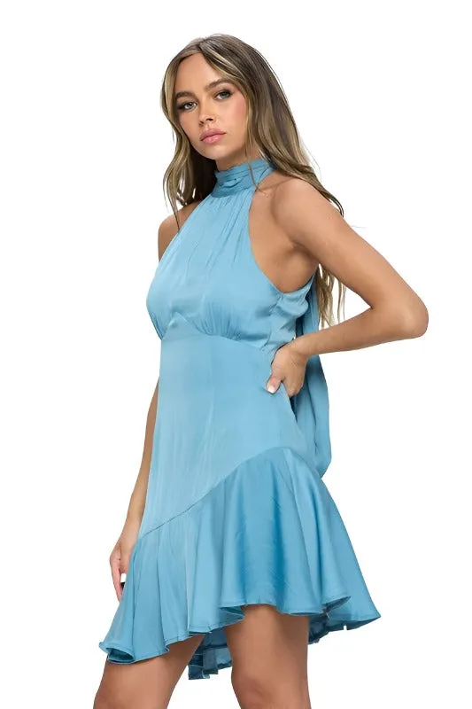 Halter Neck Satin Mini Dress