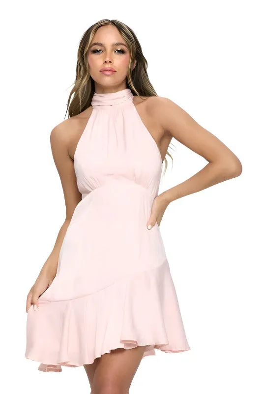 Halter Neck Satin Mini Dress