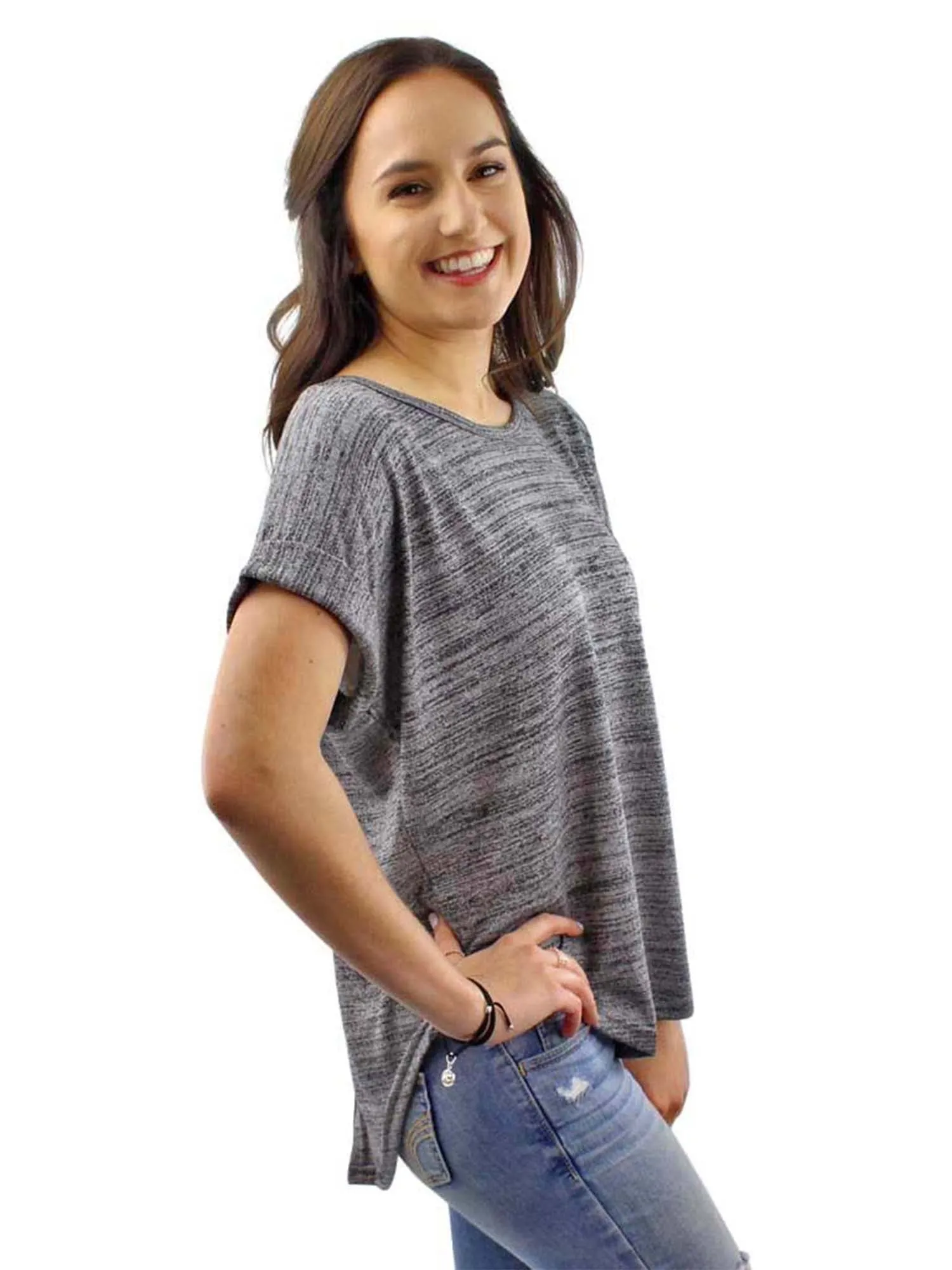 Heathered Knit Tie-Back Tee Top