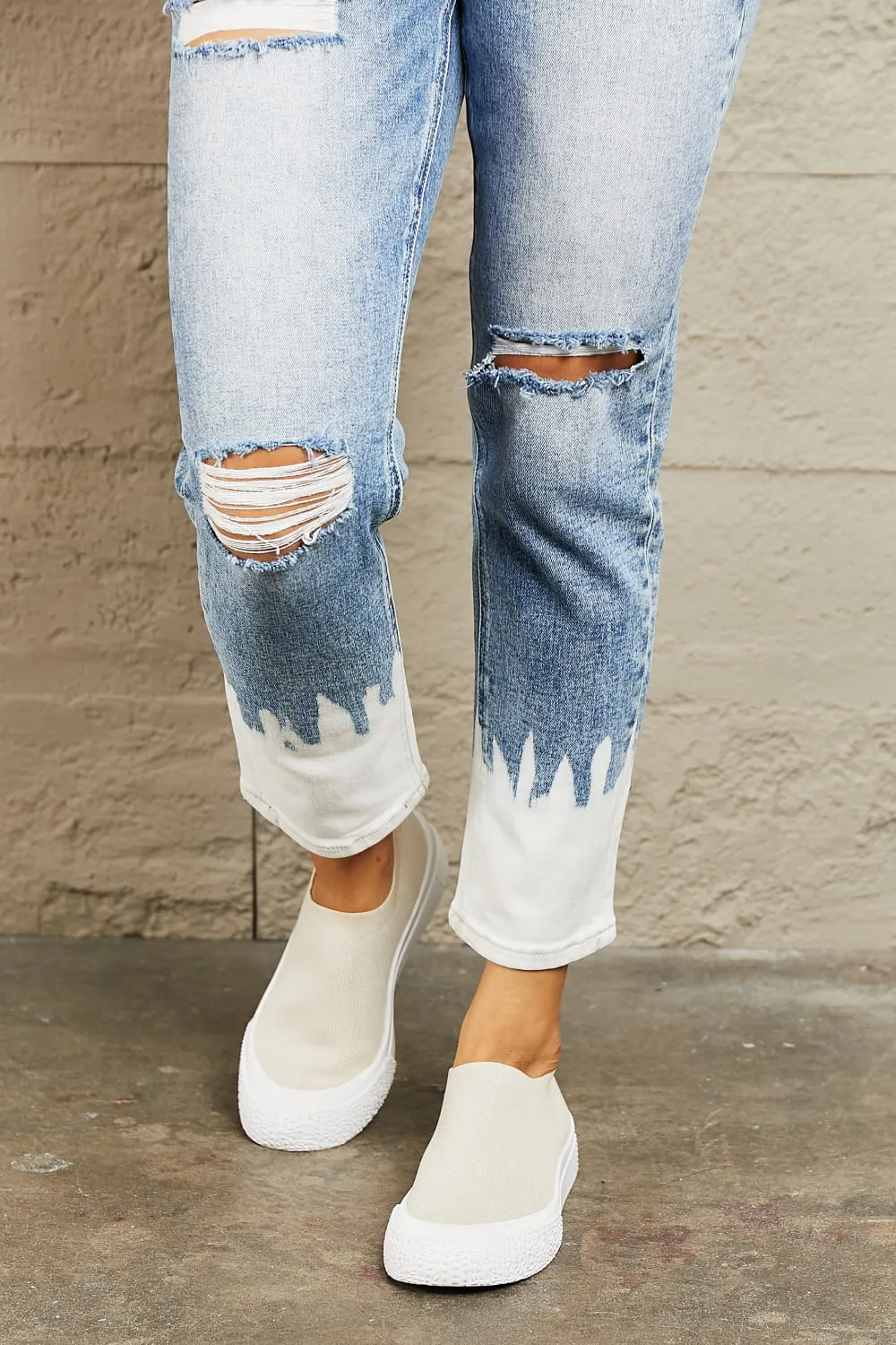 High Waisted Distressed Painted Cropped Skinny Jeans