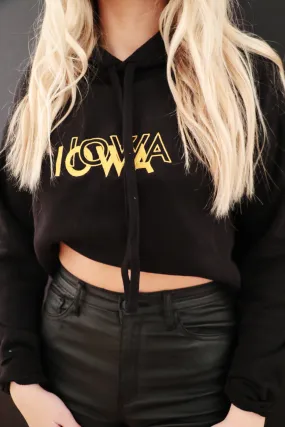 Iowa Repeat Embroidered Cropped Hoodie