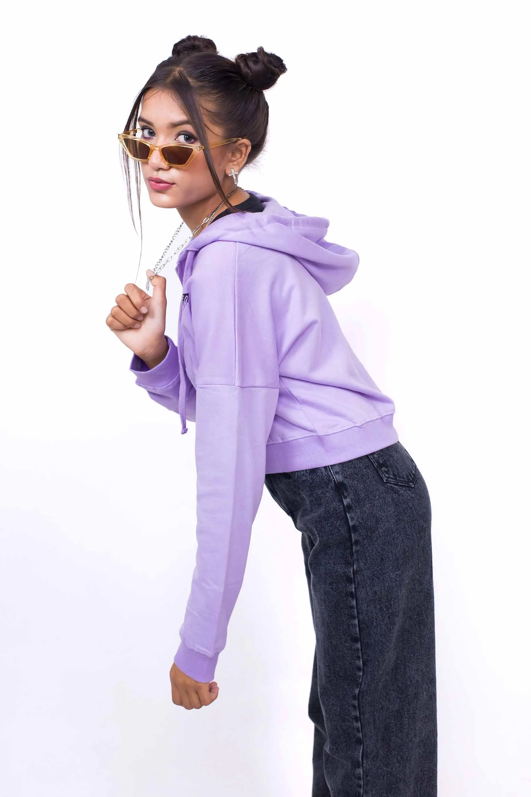 Lilac Zipper Crop Hoodie