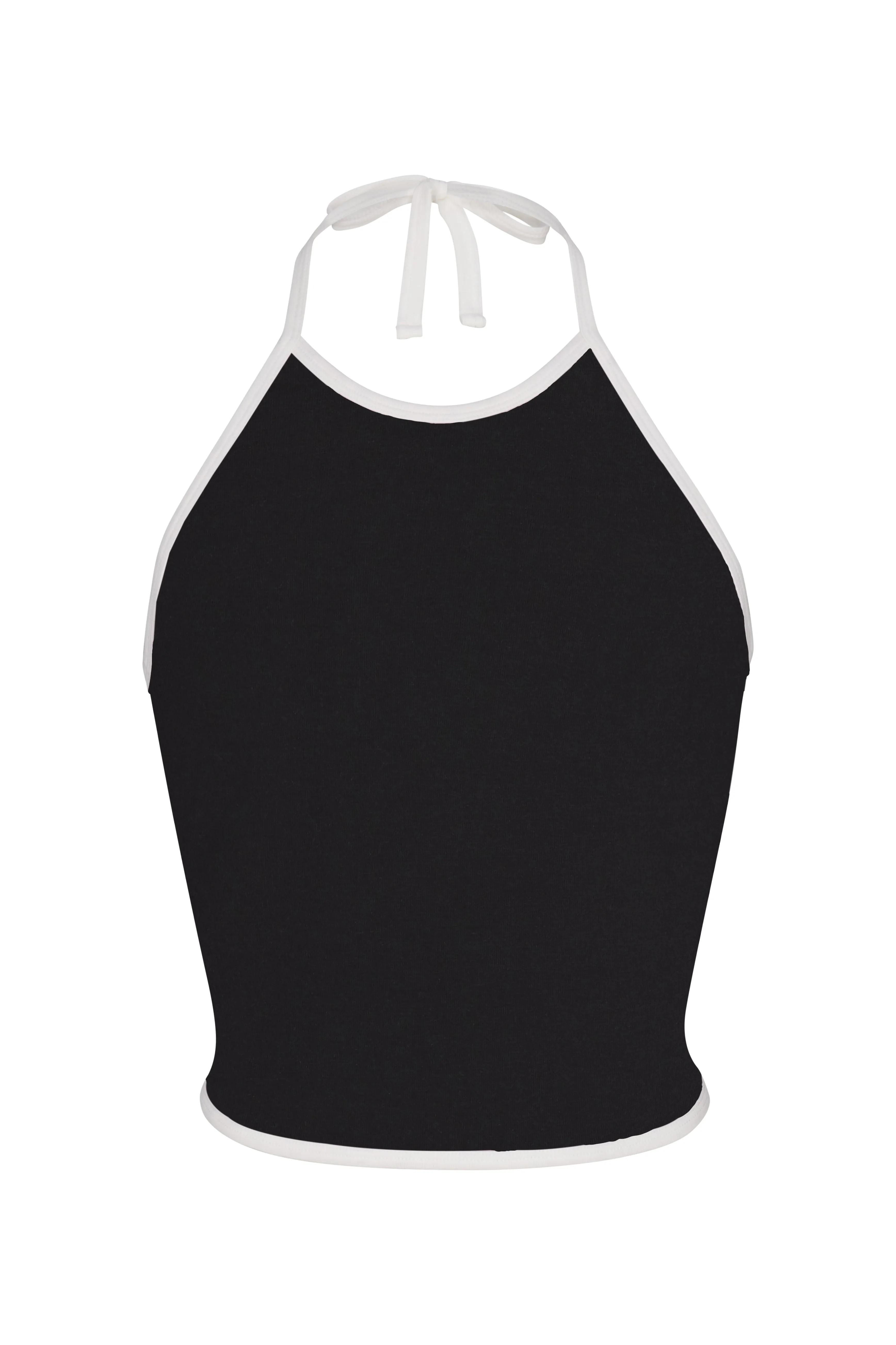 LINED CONTRAST HALTER TOP IN ONYX