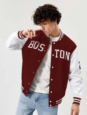 Maroon Boston Print Baseball jacket