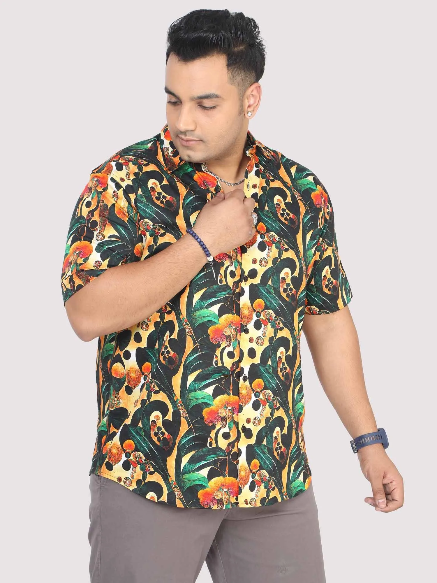 Men Plus Size Astro Gems Digital Printed Half Shirt