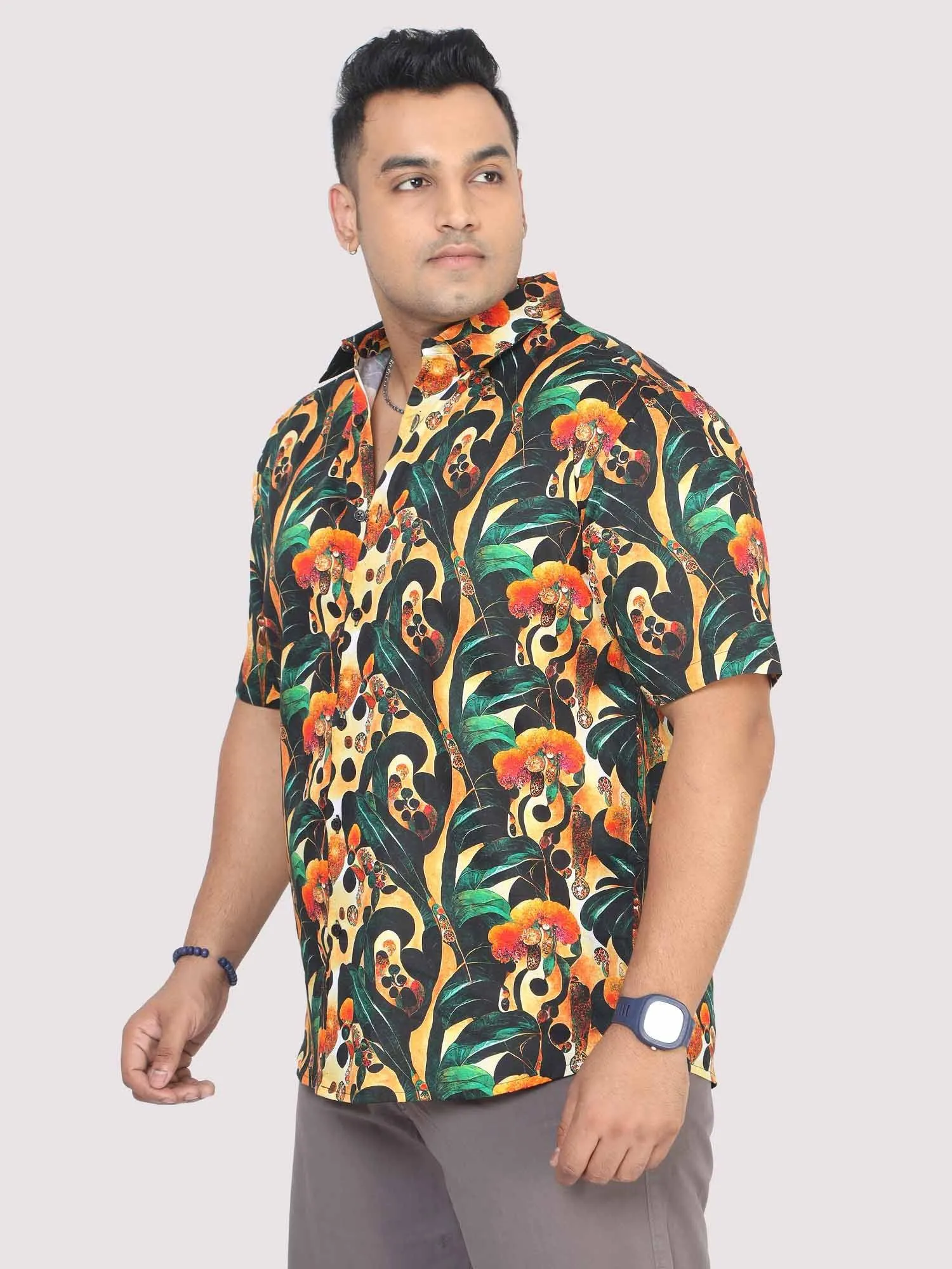 Men Plus Size Astro Gems Digital Printed Half Shirt