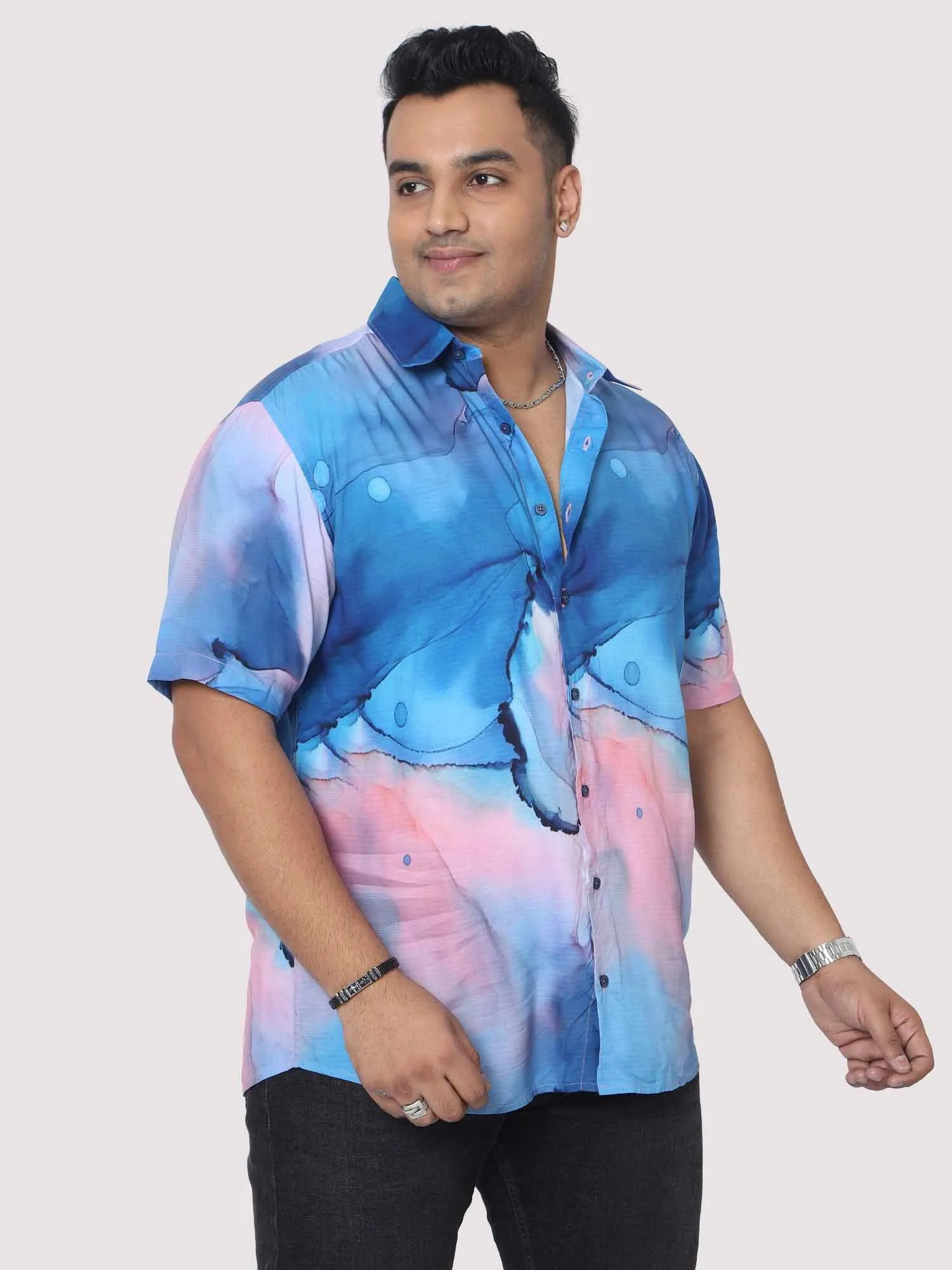 Men Plus Size Horizon Digital Printed Half Shirt