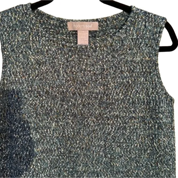 Modern Soul Knit Sleeveless Blue Gray Metallic Women's Lightweight Sweater Blouse