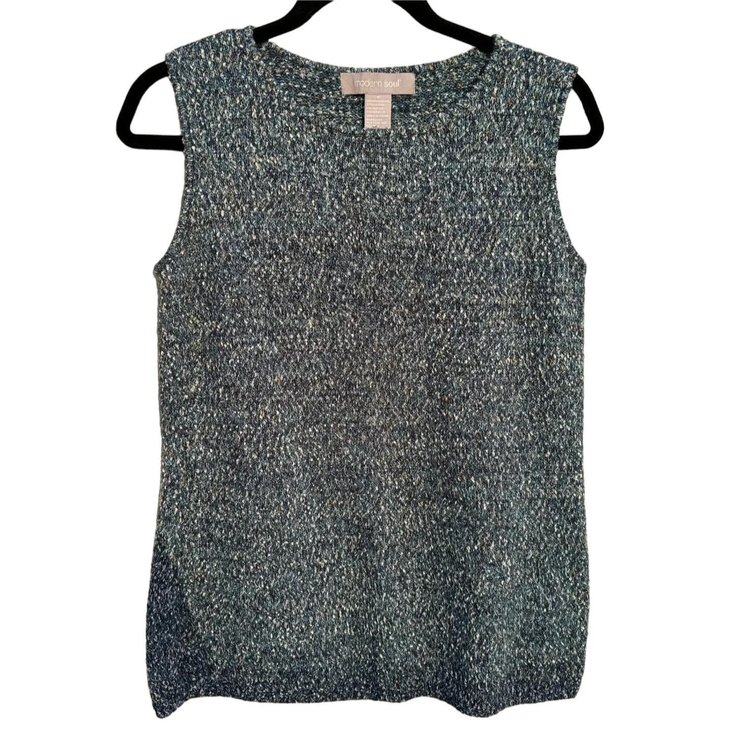 Modern Soul Knit Sleeveless Blue Gray Metallic Women's Lightweight Sweater Blouse